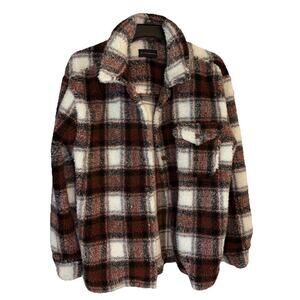 No Boundaries Red Checkered Print‎ Button-Up Jacket Women's SZ Med NWT